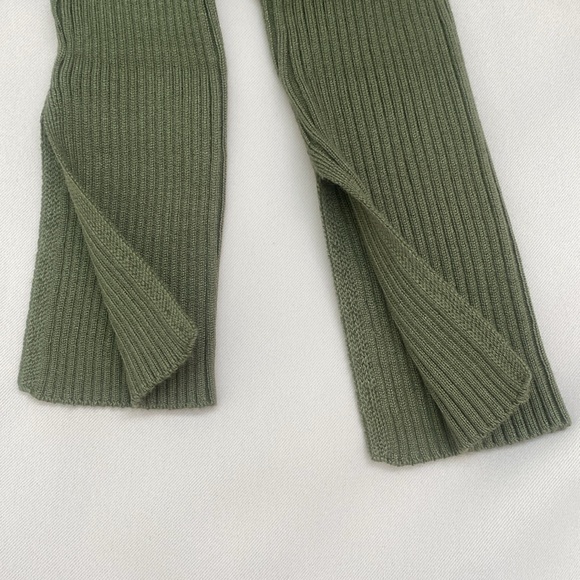 Olive Green Long Sleeve Ribbed Bodycon Midi Dress, XL - Picture 3 of 5